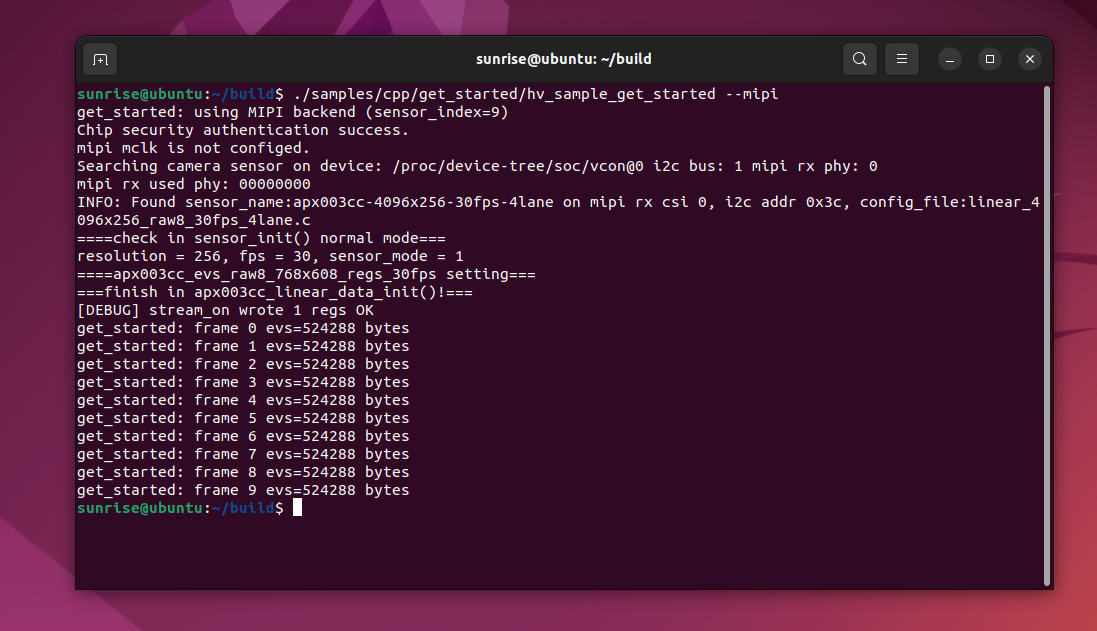 get_started 在 S100 上运行(--mipi)
