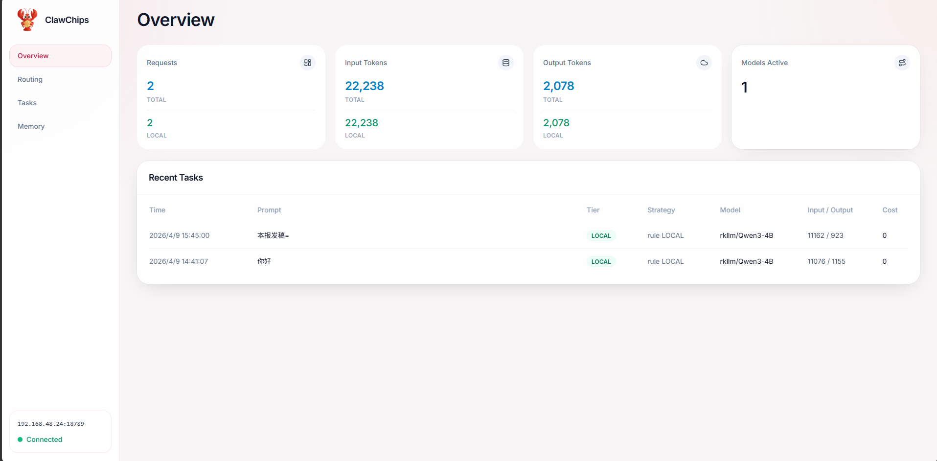 ClawChips Dashboard